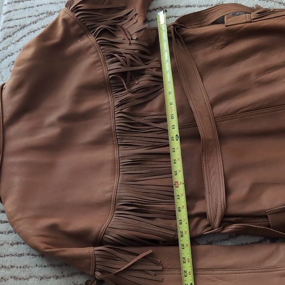 Soft Leather Vintage J.Percy For Marvin Richards Brown Fringe Belted Jacket S M - Picture 6 of 7
